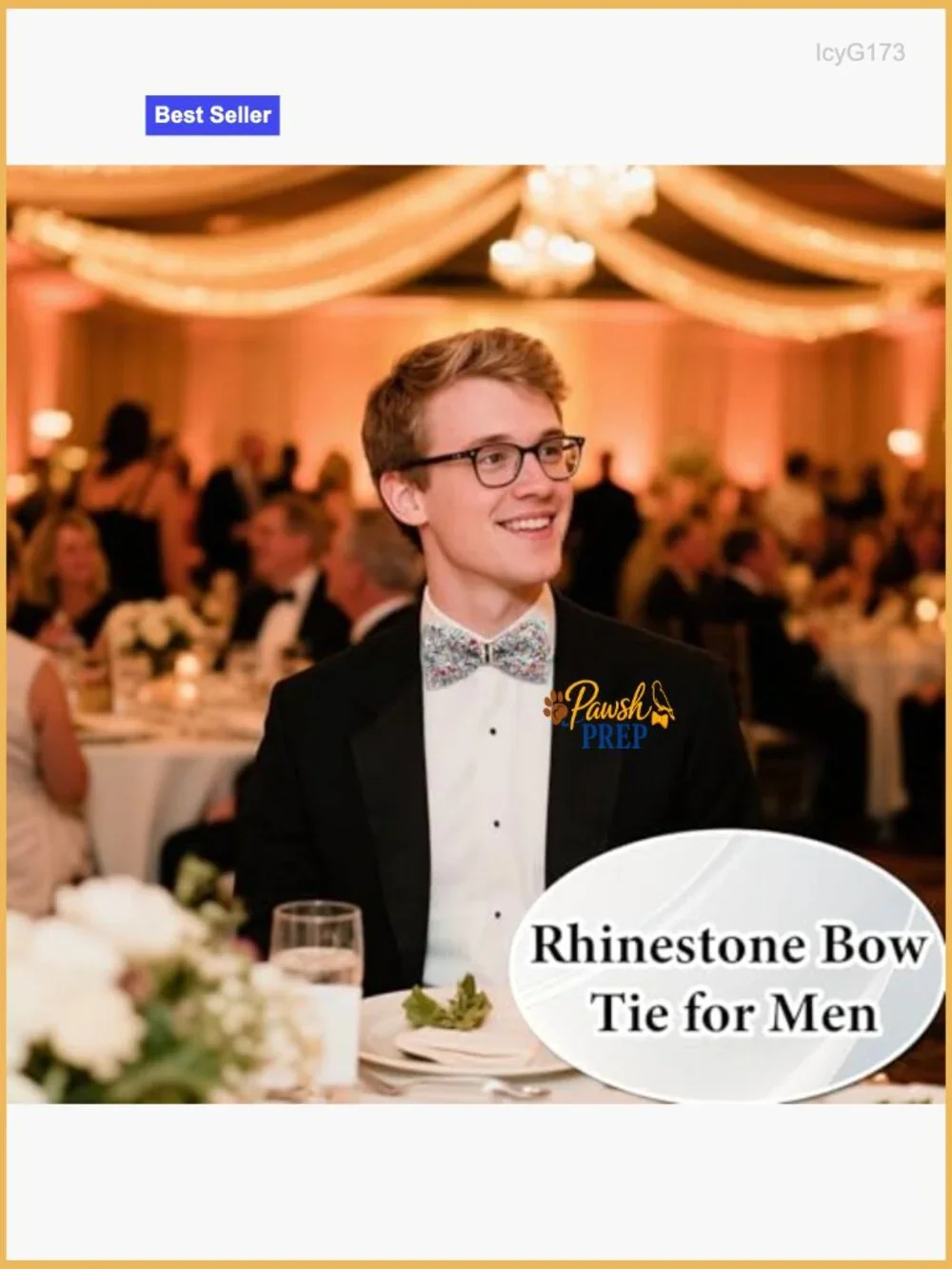 Rhinestone Sparkle Bow Tie for Men, Adjustable Pre-tied Wedding Party Prom